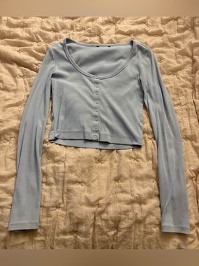 Forever 21 Women’s Light Blue Button-down Ribbed Crop Top